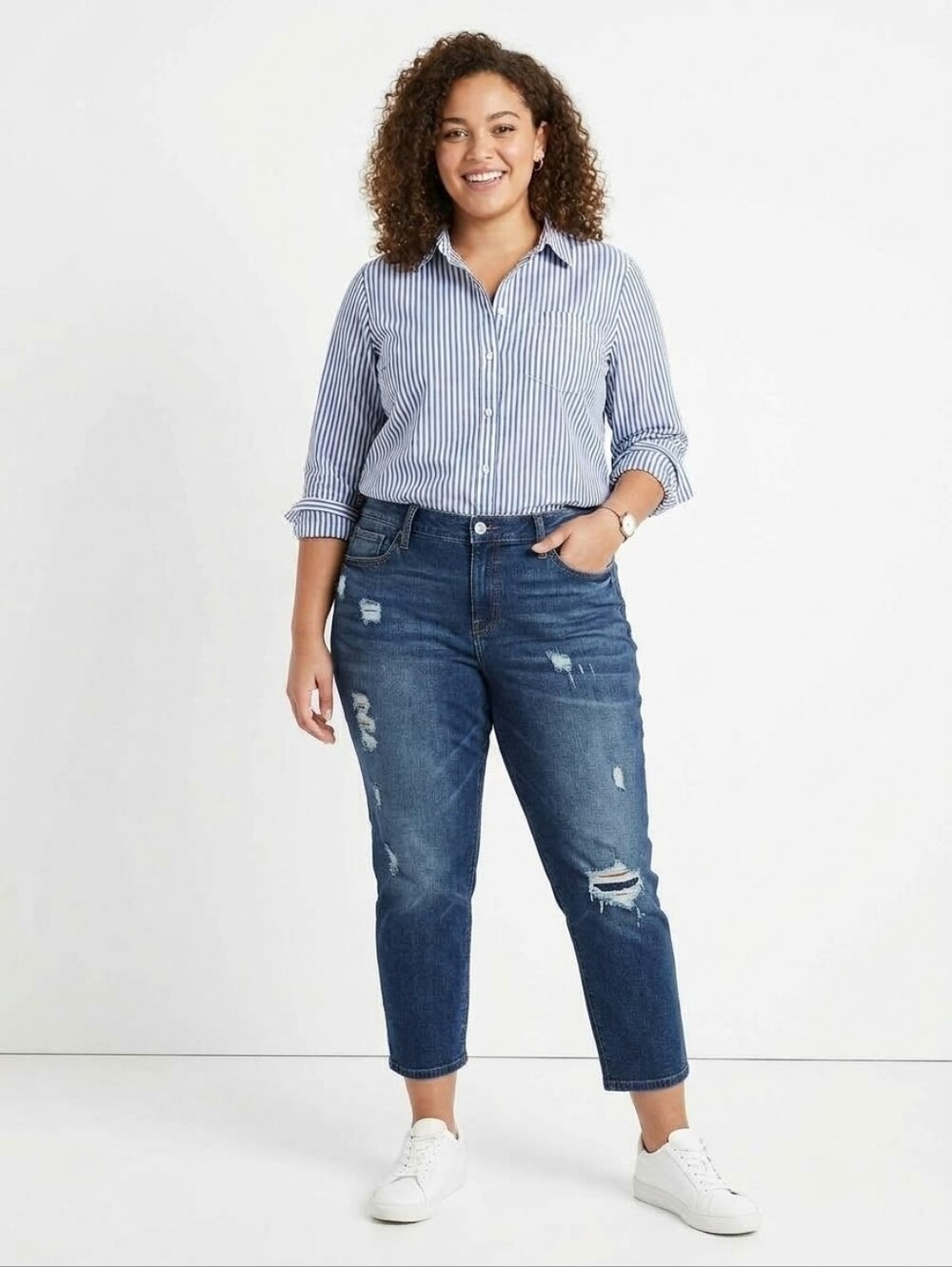 Gap Best Girlfriend Slim Straight Jeans Holden Repair Distressed Blue 12/31 Lrg